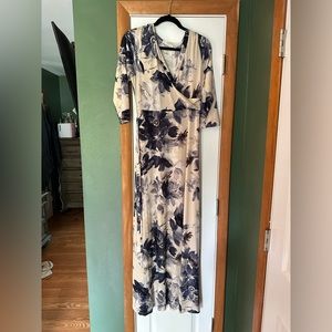 Cream and Blue Floral Maternity Dress